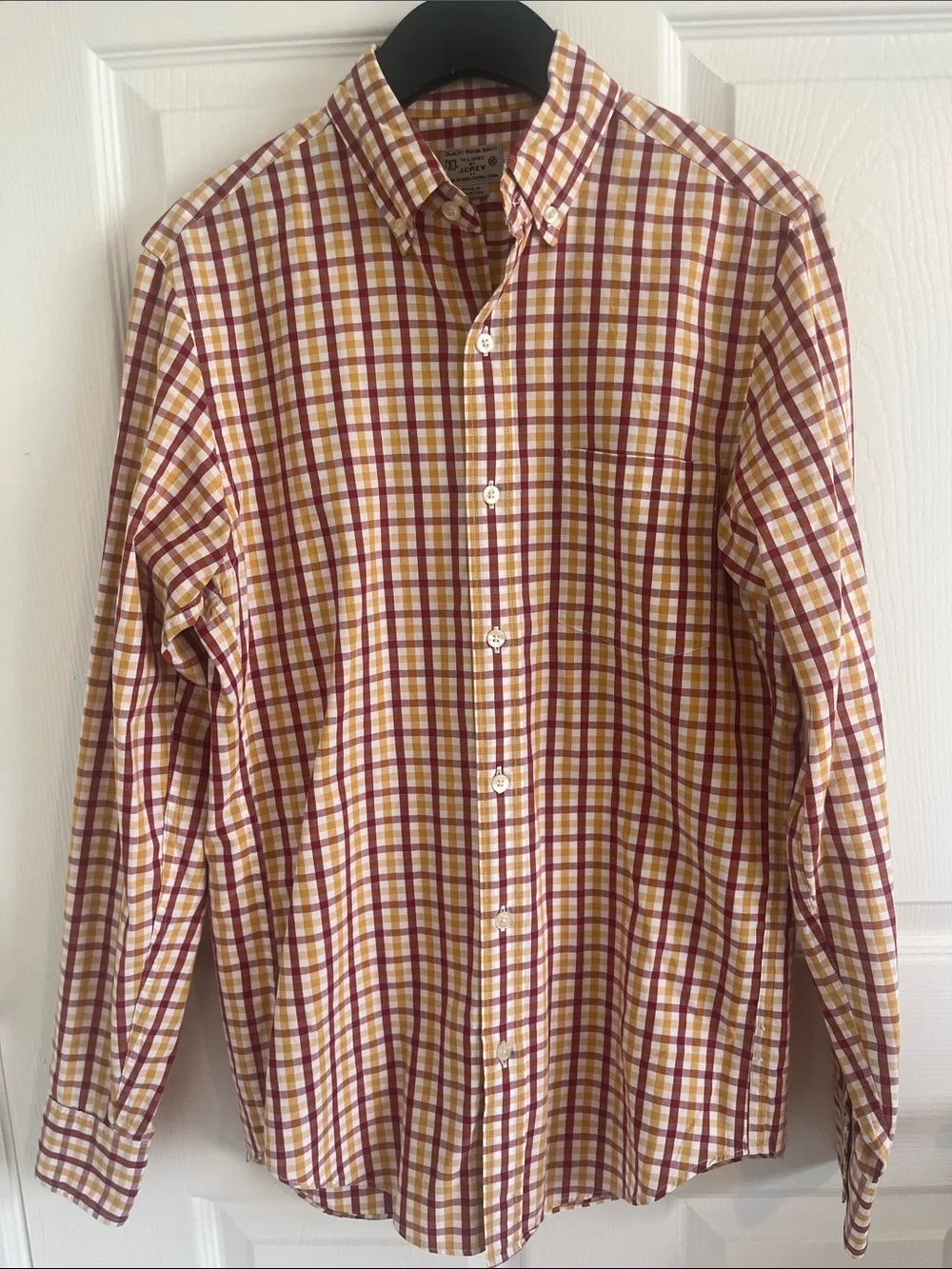 J. Crew Yellow and Red Plaid Cotton Button-Down Shirt Preppy Coastal Old Money